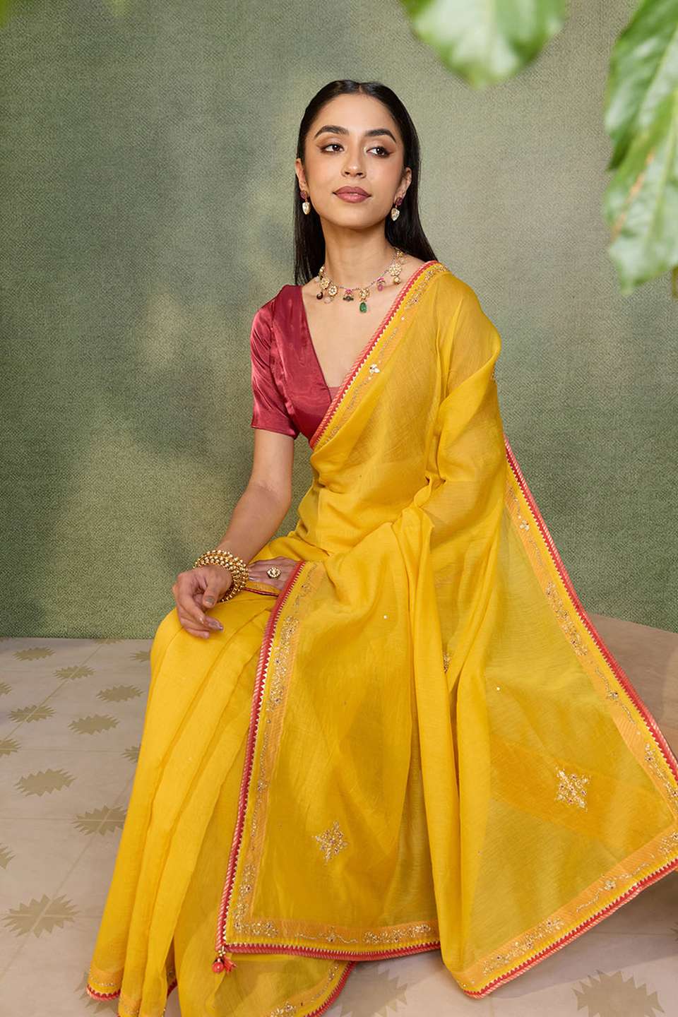 Yellow   Pure Silk Cotton Embroidered Saree