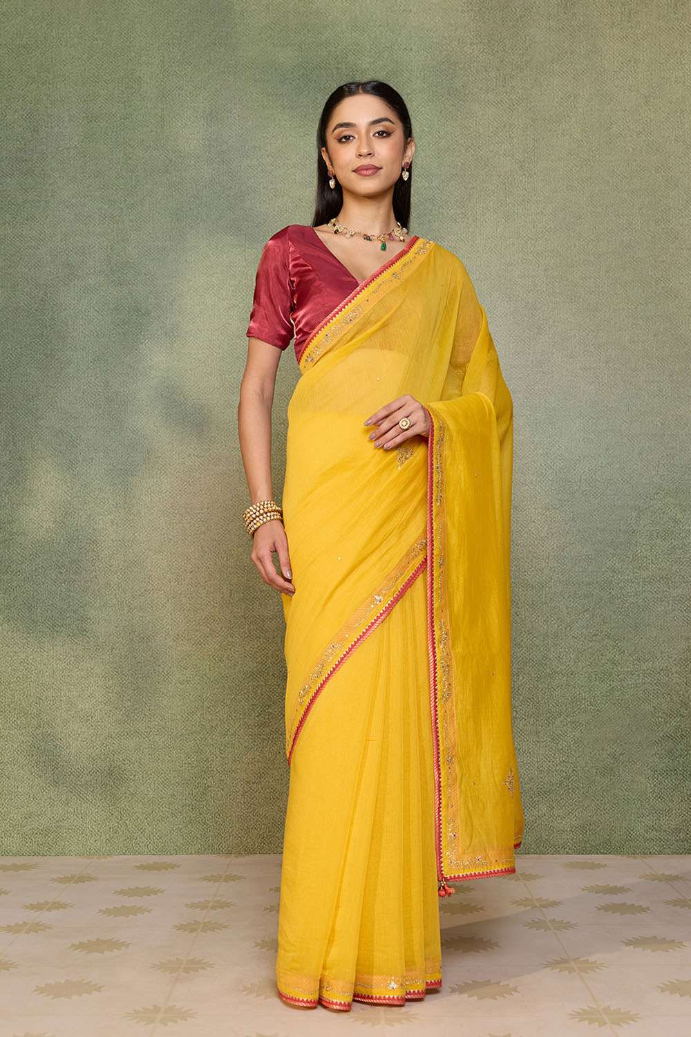 Yellow   Pure Silk Cotton Embroidered Saree image number null