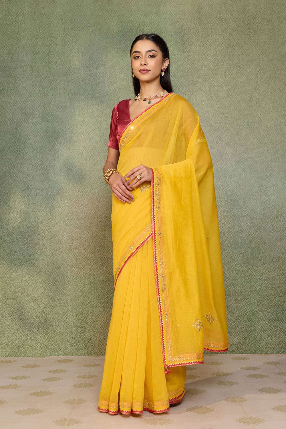 Yellow   Pure Silk Cotton Embroidered Saree image number null