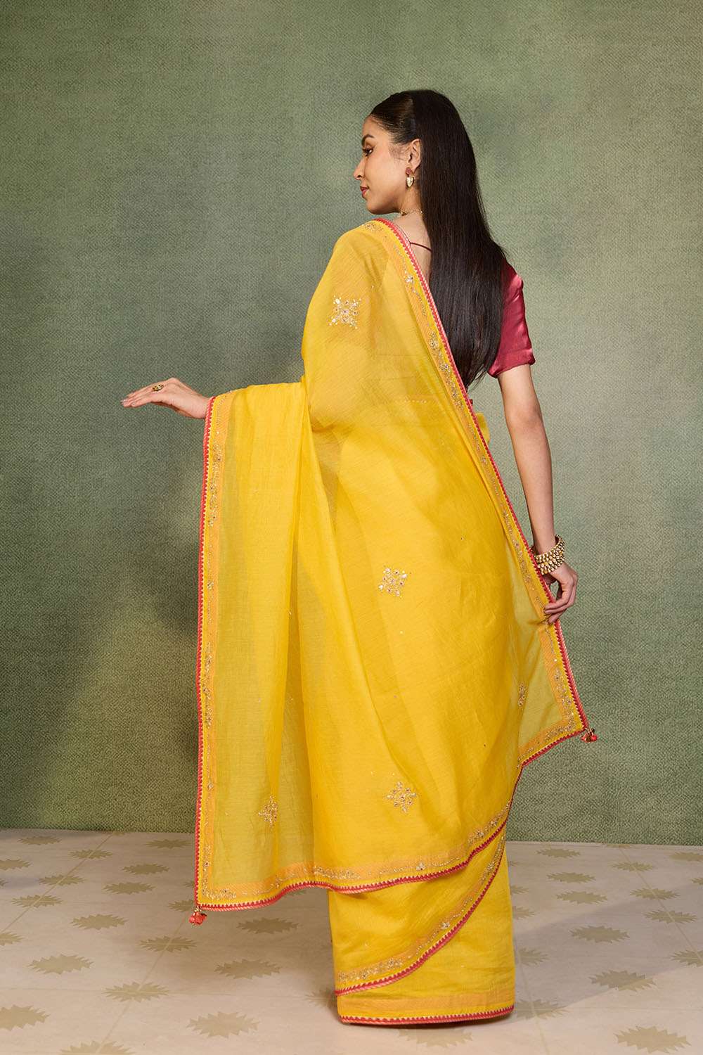 Yellow   Pure Silk Cotton Embroidered Saree image number null