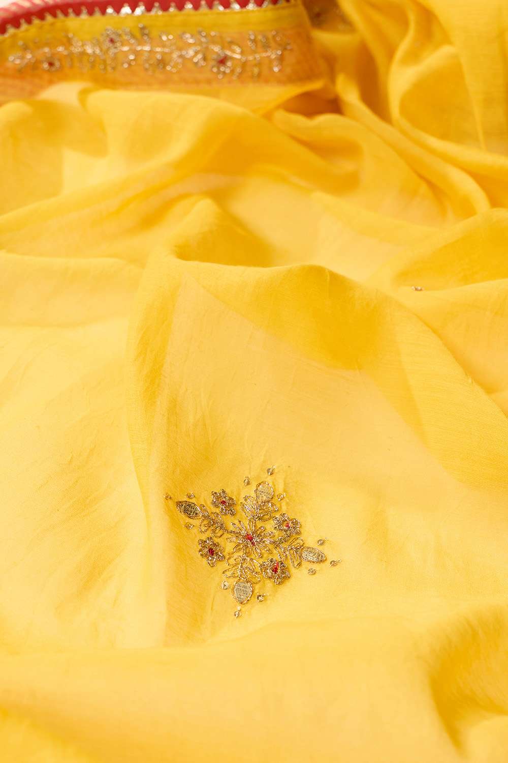 Yellow   Pure Silk Cotton Embroidered Saree image number null