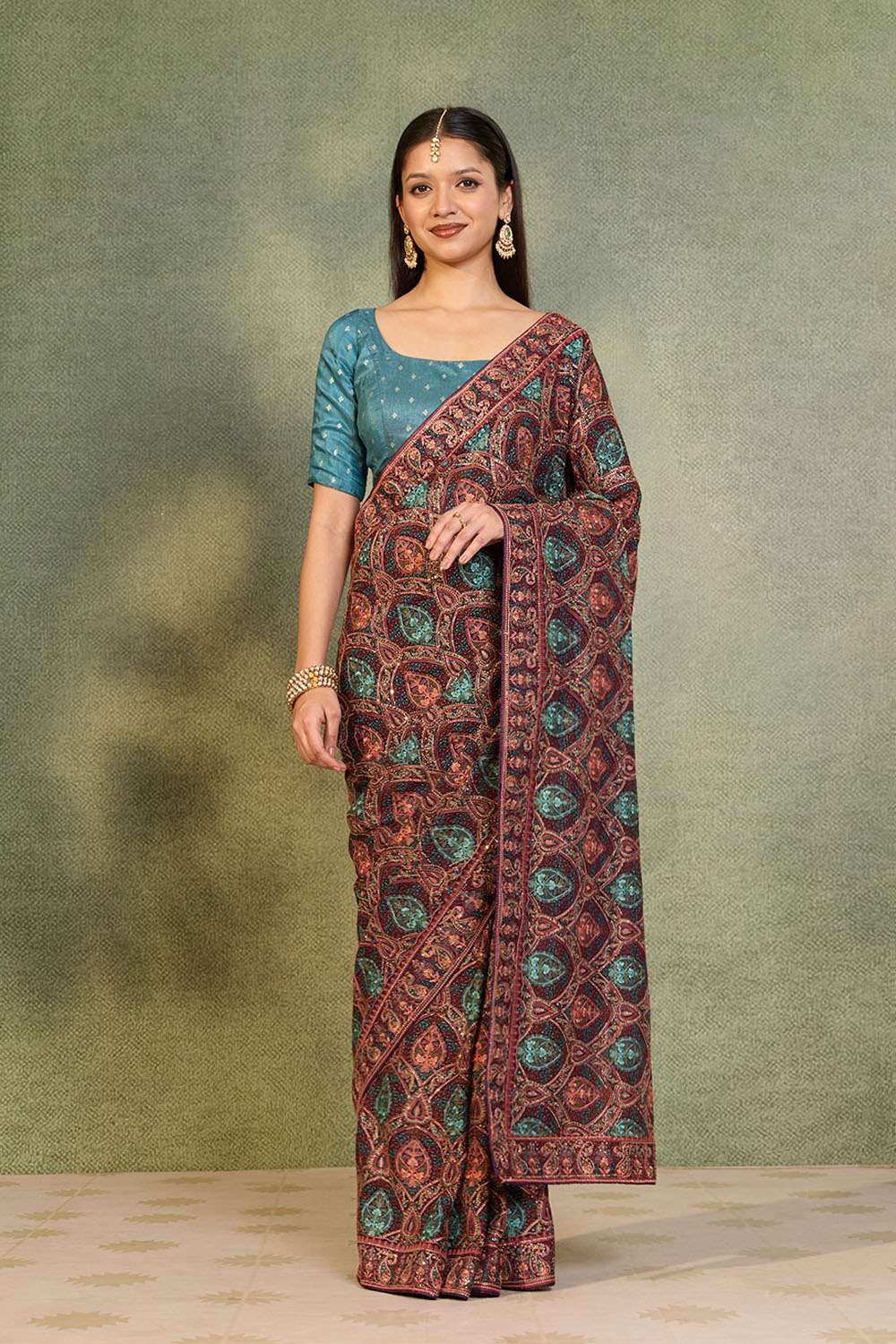 Purple Pure Viscose Embroidered Saree image number null