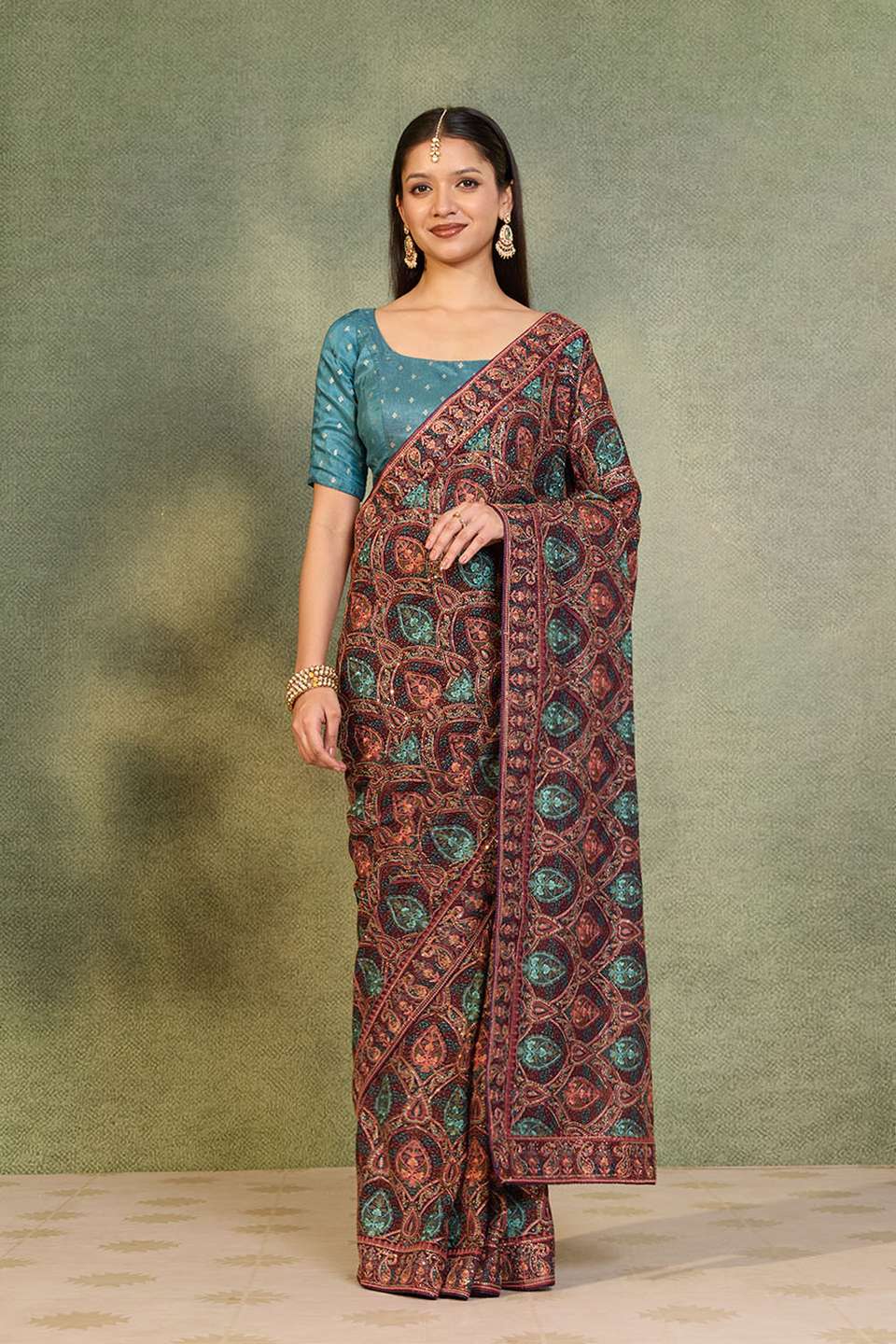 Purple Pure Viscose Embroidered Saree