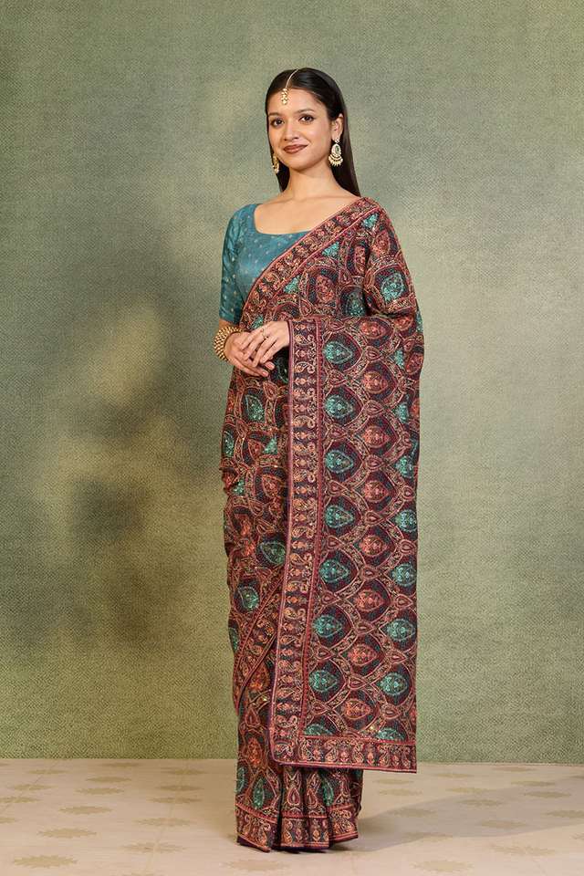 Purple Pure Viscose Embroidered Saree thumbnail image number null