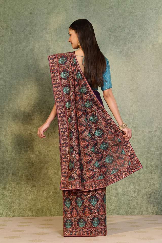 Purple Pure Viscose Embroidered Saree thumbnail image number null