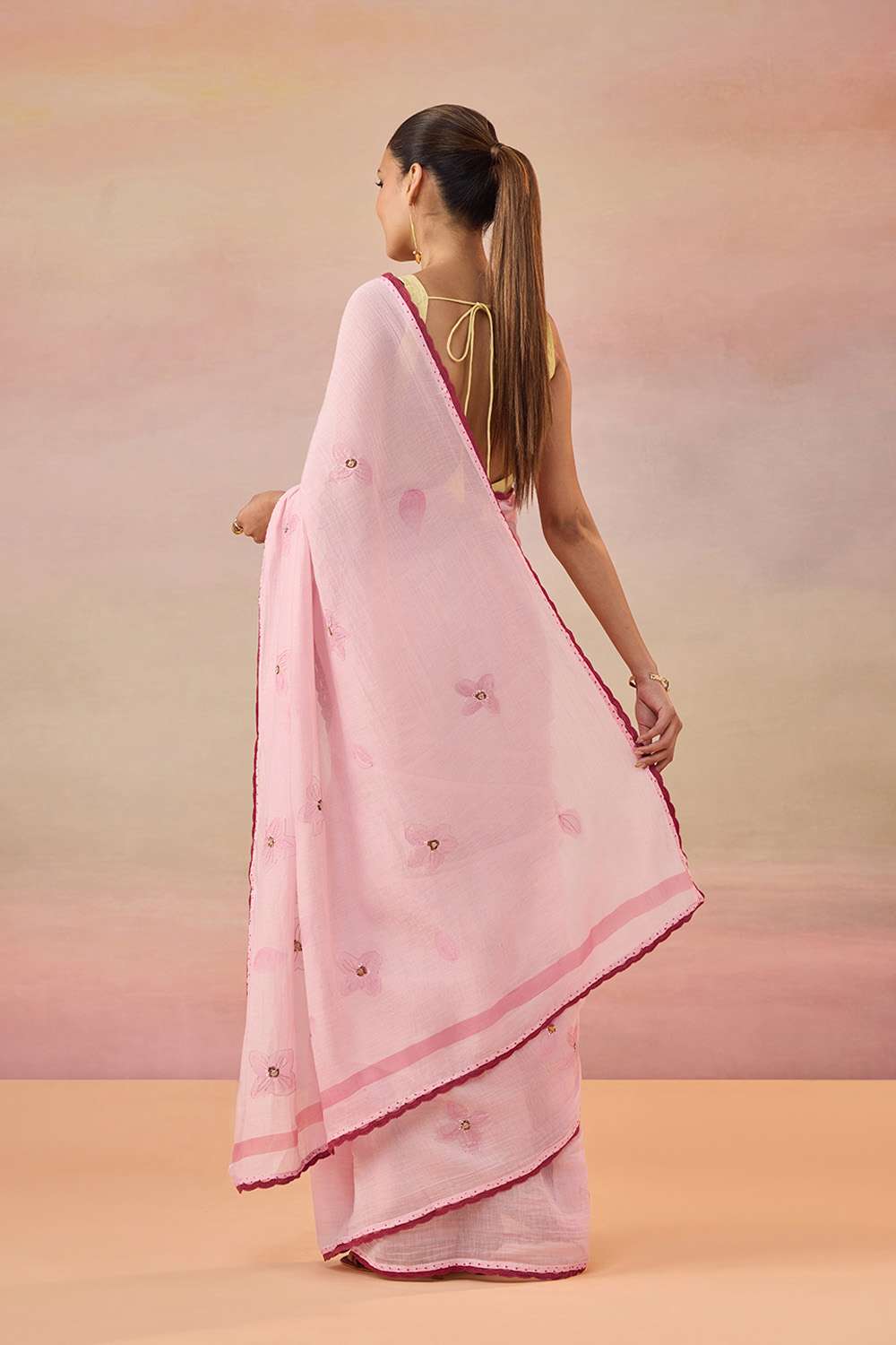 Light Pink Bengal Pure Silk Cotton Hand Painted Embroidered Saree image number null