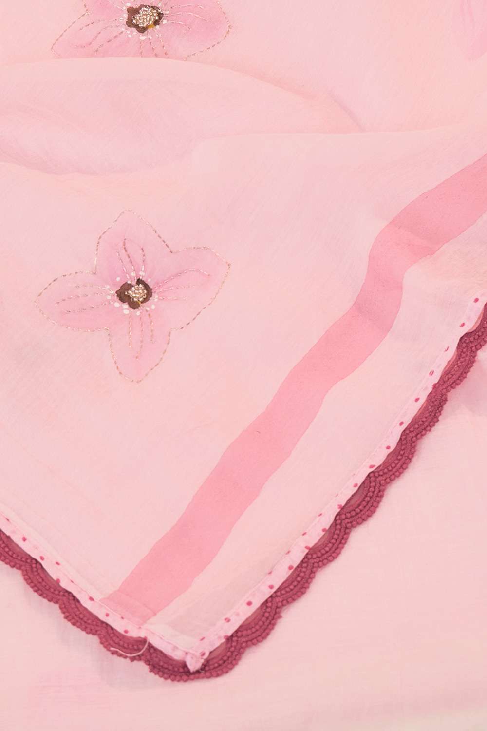 Light Pink Bengal Pure Silk Cotton Hand Painted Embroidered Saree image number null