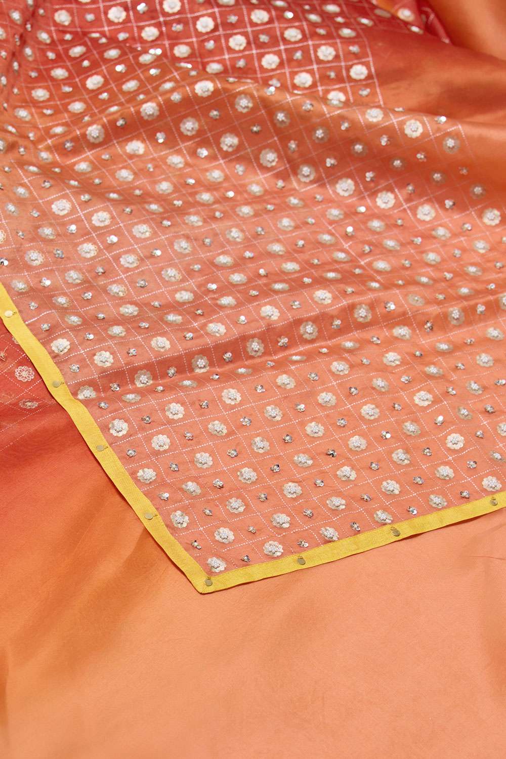 Dark Orange Pure Silk Organza Embroidered Saree image number null