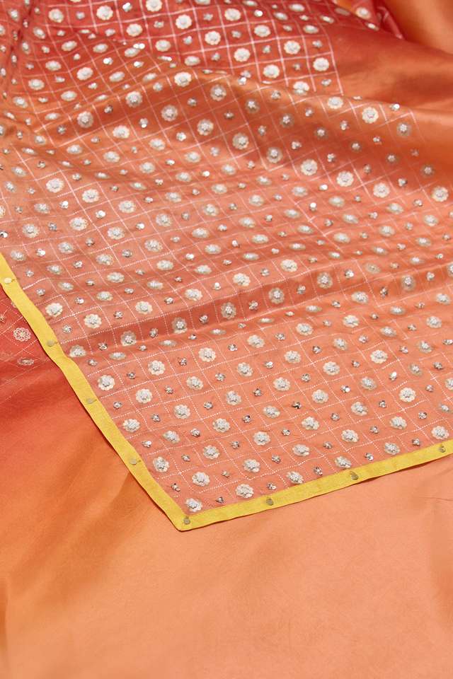 Dark Orange Pure Silk Organza Embroidered Saree thumbnail image number null