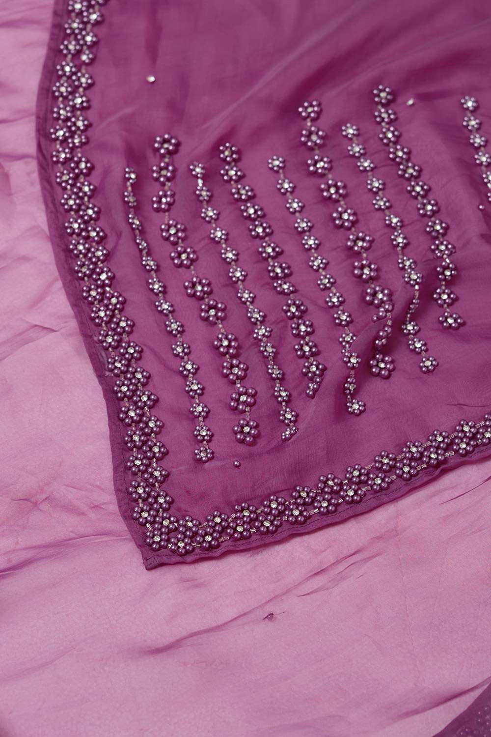 Purple Viscose Organza Embroidered Saree image number null