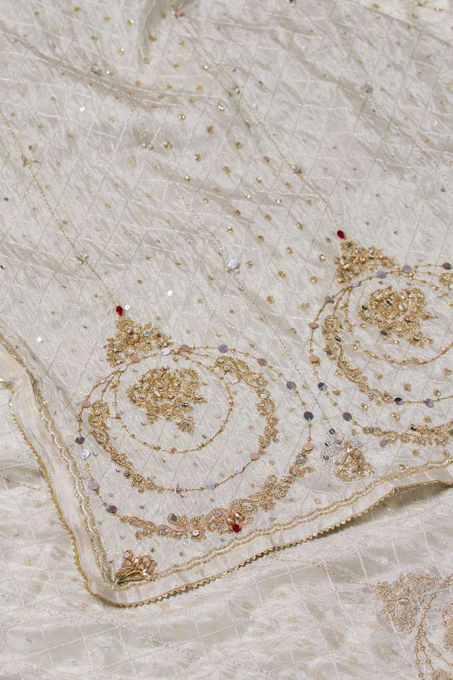 Off White Viscose Tissue Embroidered Saree thumbnail image number null