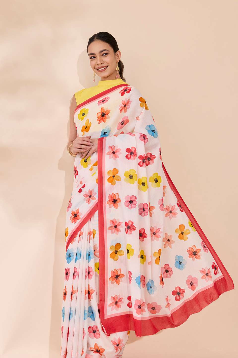 Off White Printed Pure Cotton Saree