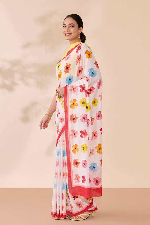 Off White Printed Pure Cotton Saree thumbnail image number null