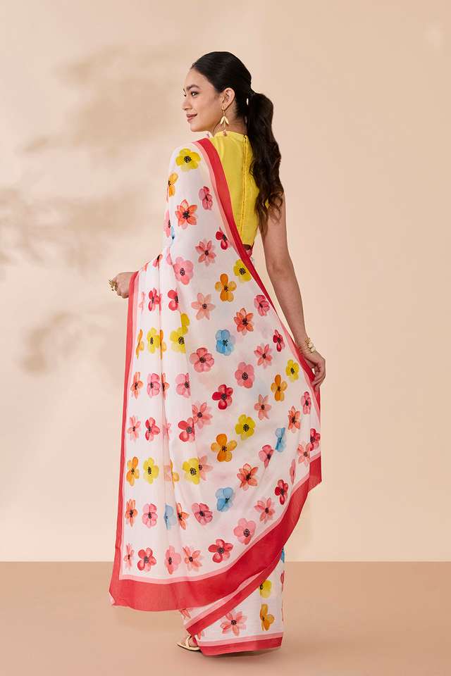 Off White Printed Pure Cotton Saree thumbnail image number null