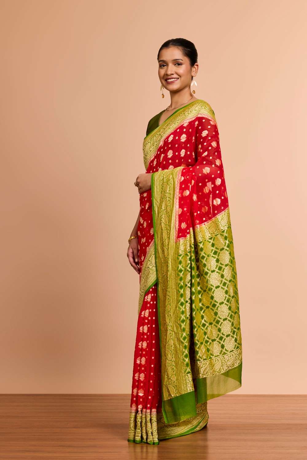 Red Pure Silk Georgette Cutwork Banaras Saree image number null