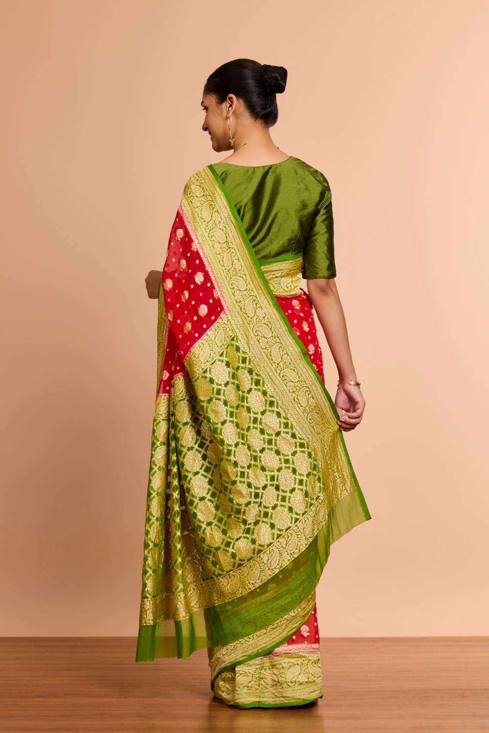 Red Pure Silk Georgette Cutwork Banaras Saree image number null