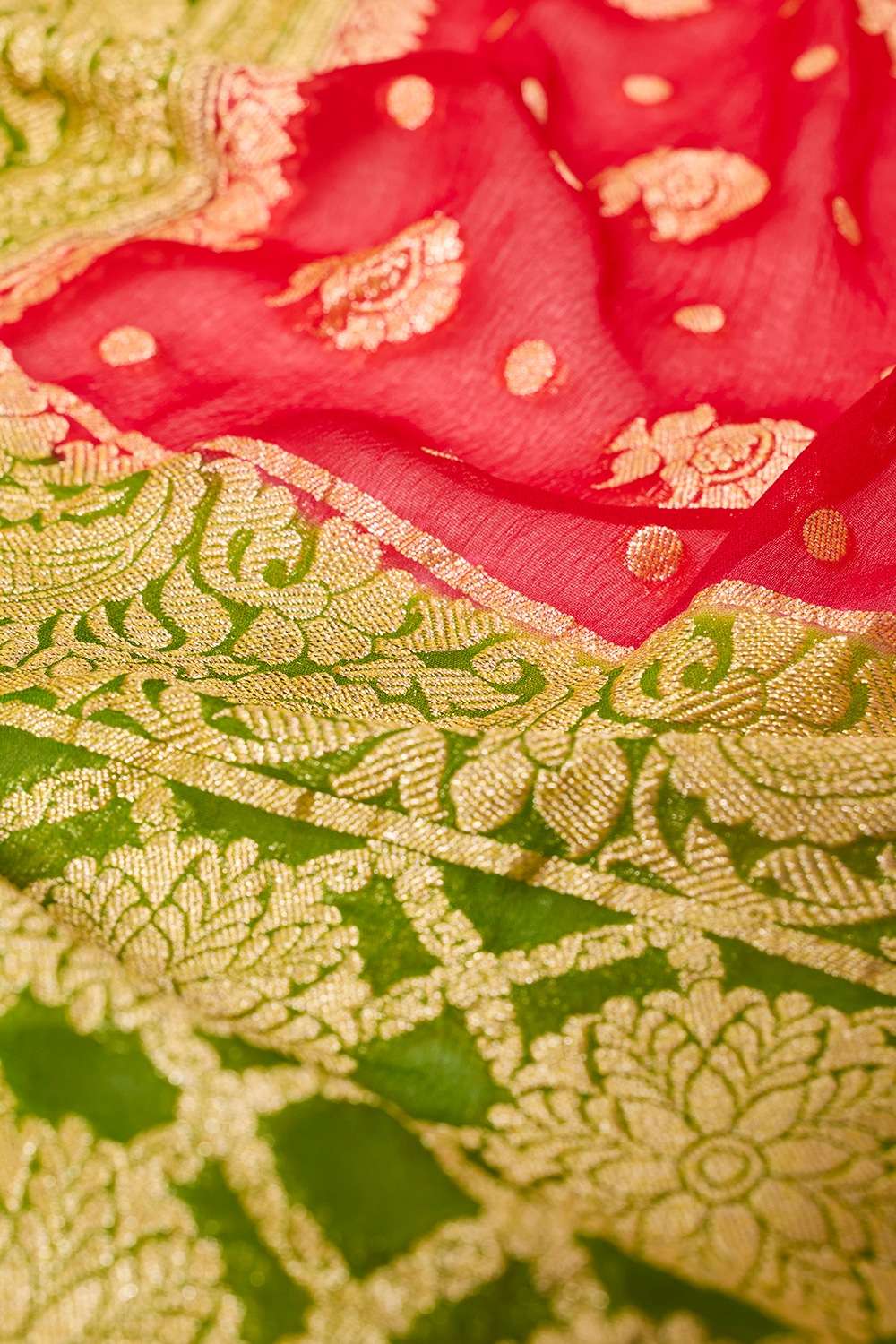 Red Pure Silk Georgette Cutwork Banaras Saree image number null