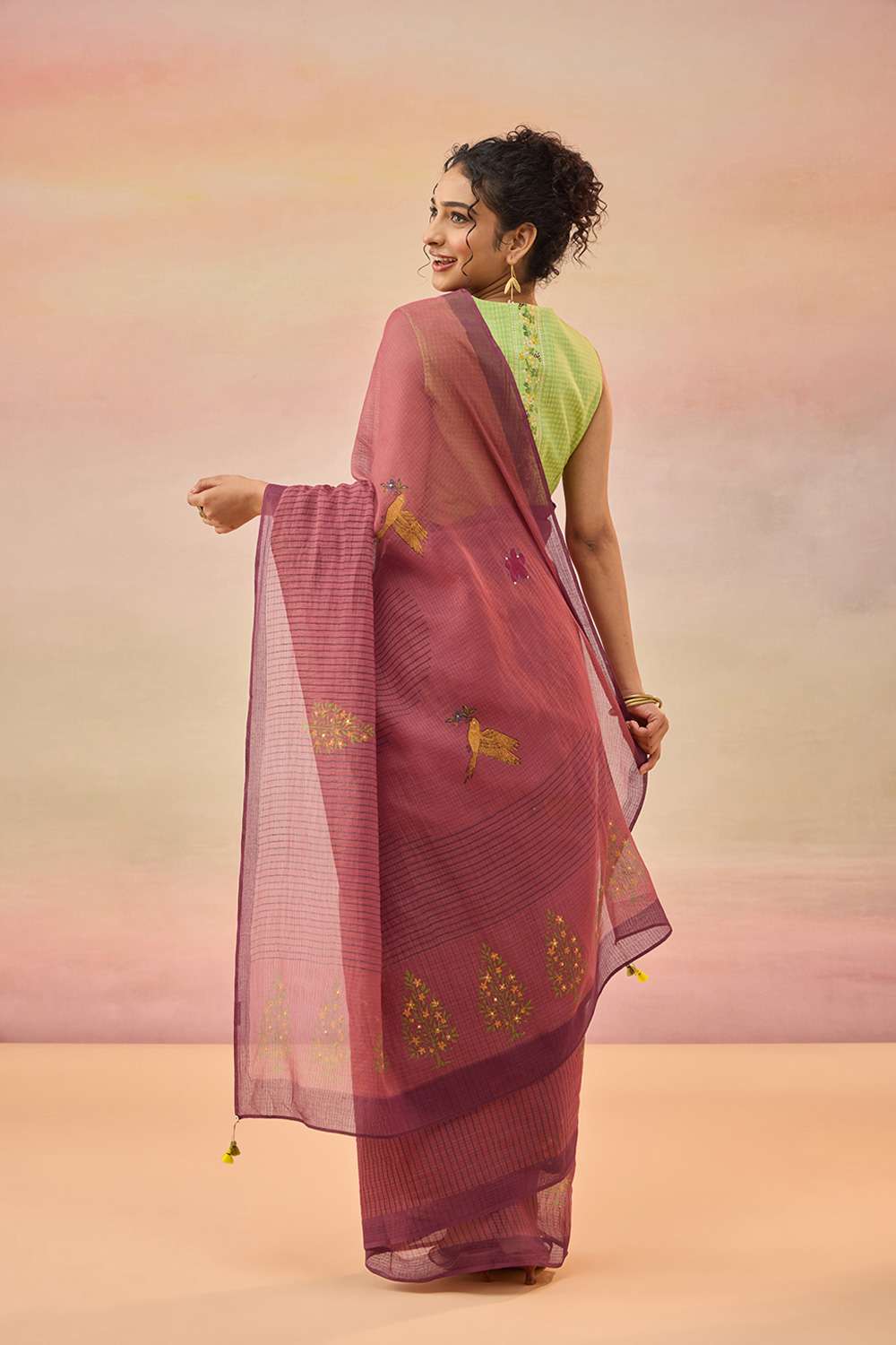 Light Red Bengal Pure Kota Hand Painted Saree image number null