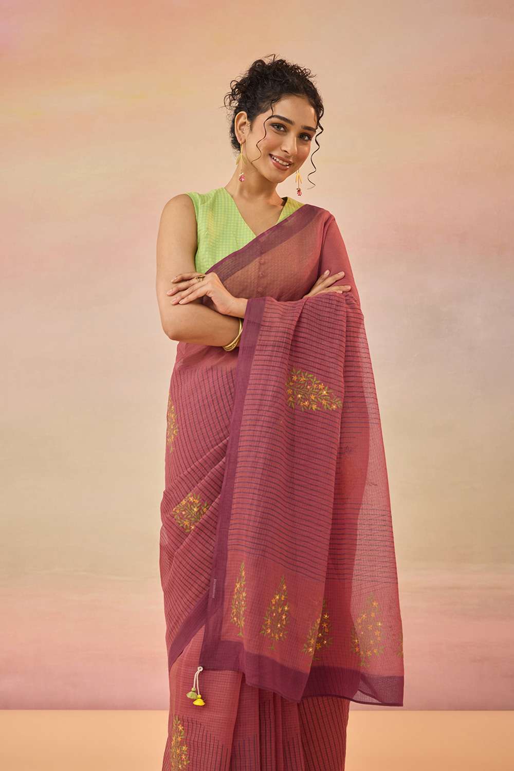 Light Red Bengal Pure Kota Hand Painted Saree image number null