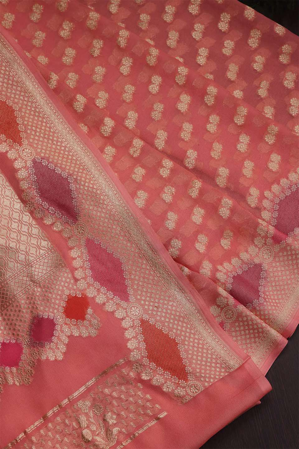 Light Pink Banaras Georgette Saree