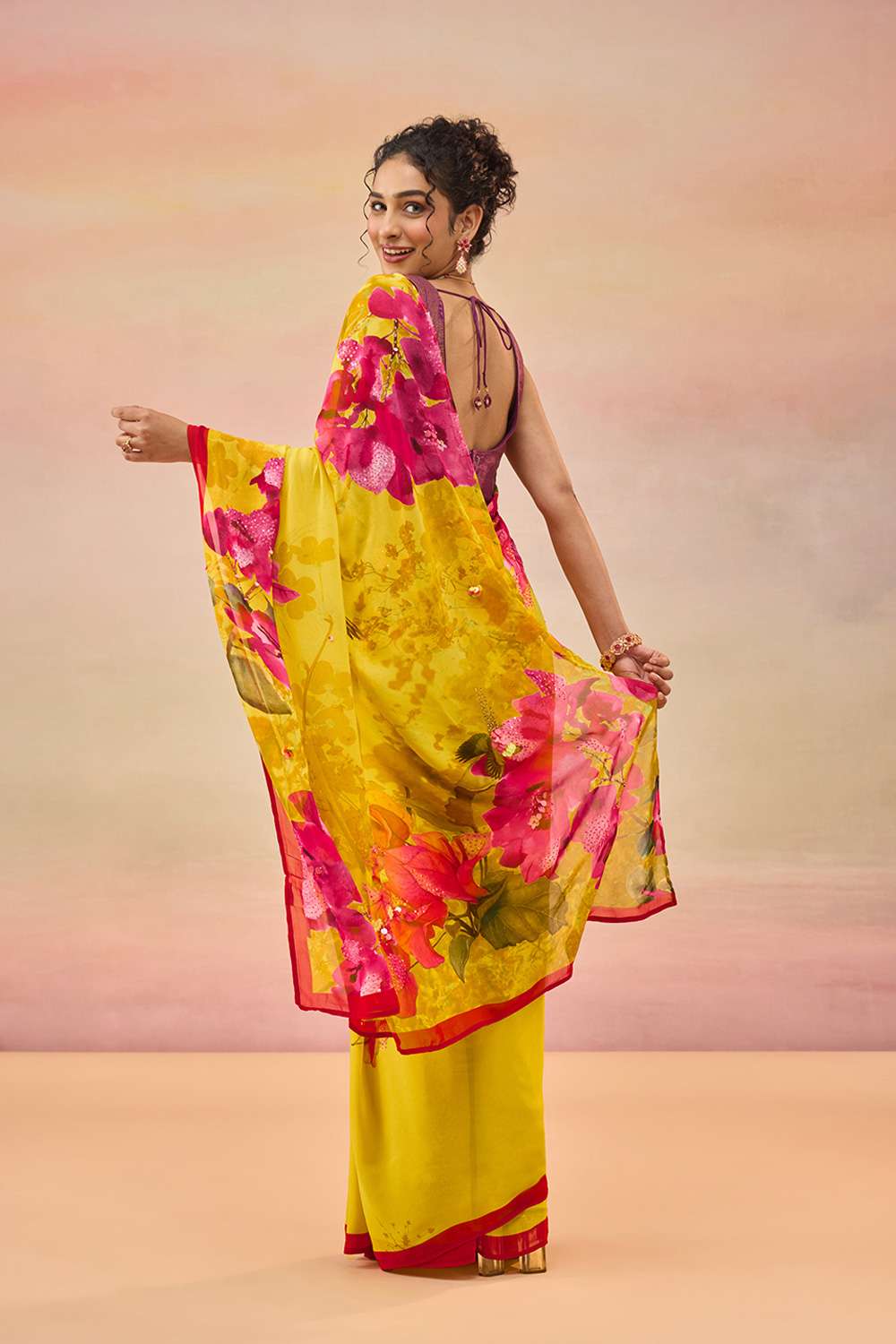 Yellow Bengal Printed Embroidered Viscose Georgette Saree image number null
