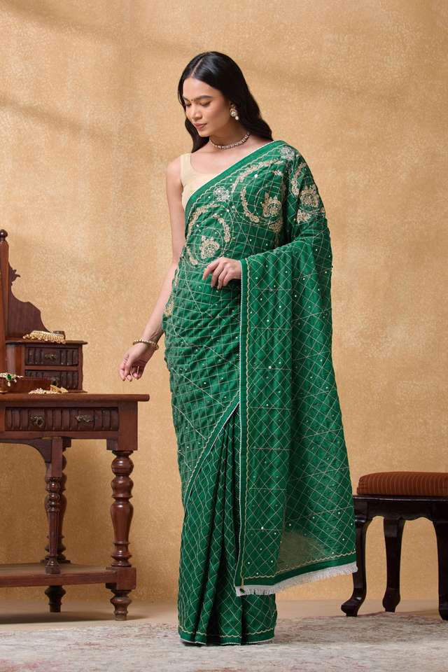 Green Viscose Tissue Embroidered Saree thumbnail image number null
