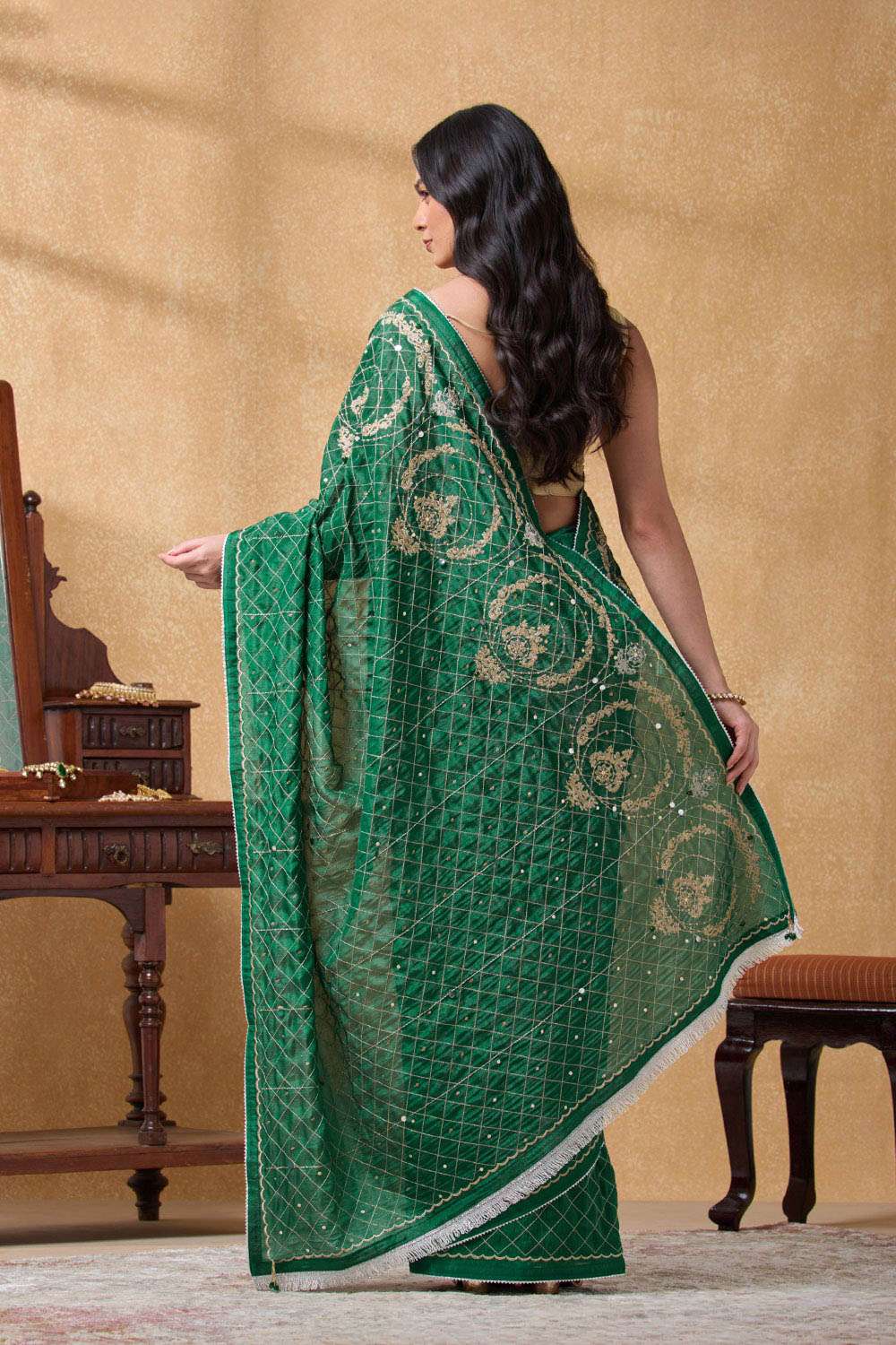 Green Viscose Tissue Embroidered Saree image number null