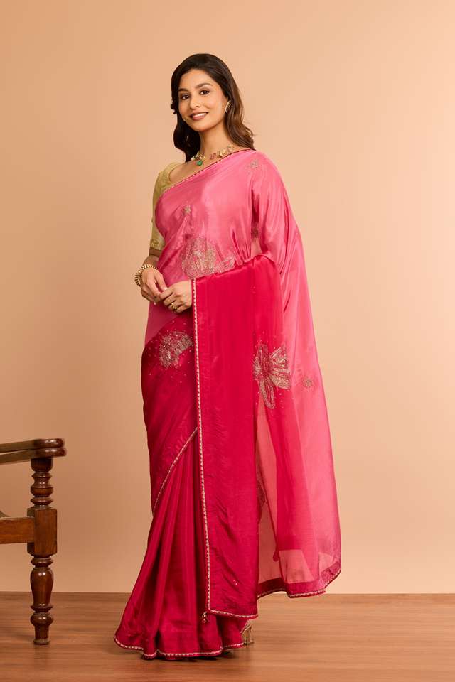 Pink Viscose Organza Embroidered Saree thumbnail image number null