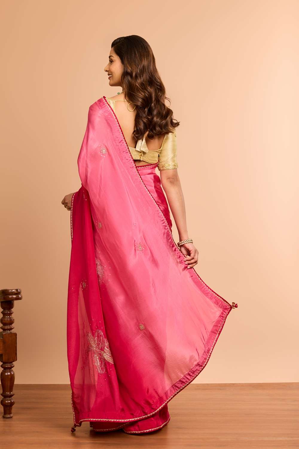 Pink Viscose Organza Embroidered Saree image number null