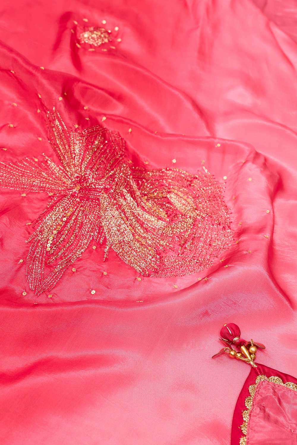 Pink Viscose Organza Embroidered Saree image number null