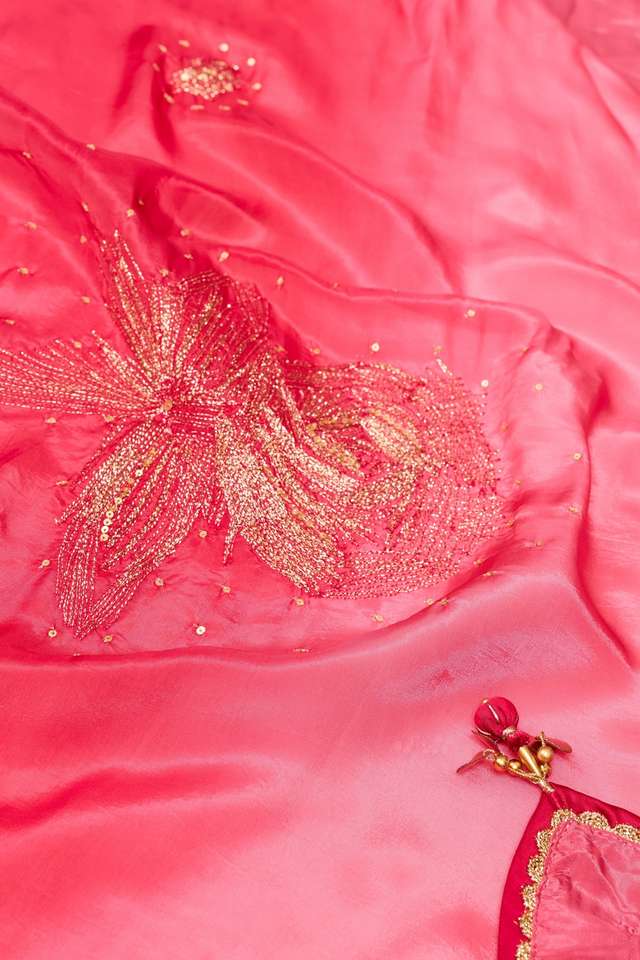 Pink Viscose Organza Embroidered Saree thumbnail image number null