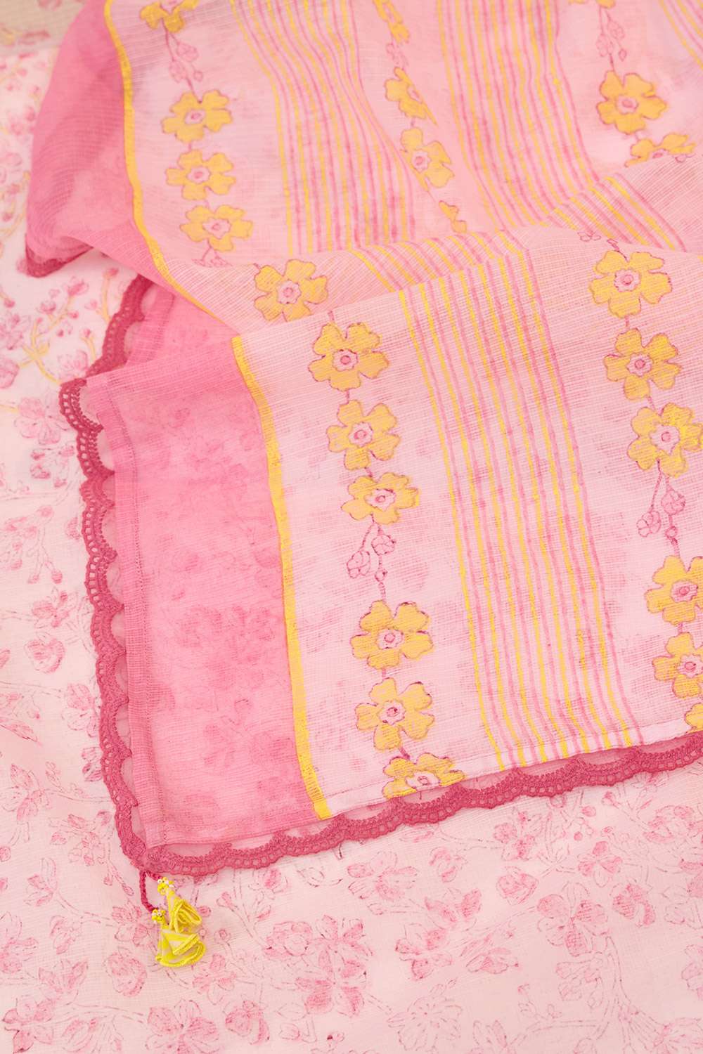 Light Pink Bengal Block Printed Pure Cotton Kota Saree image number null
