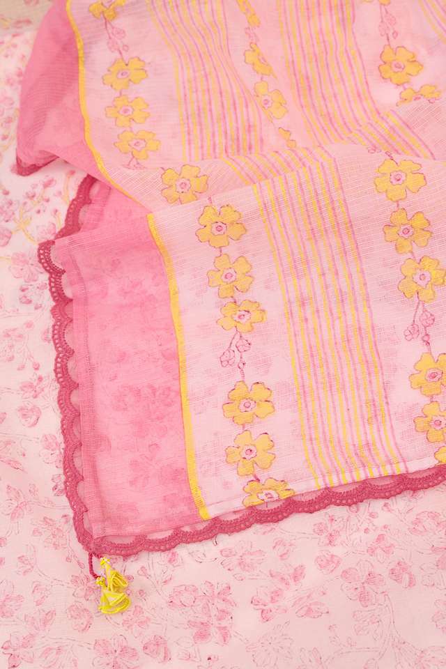 Light Pink Bengal Block Printed Pure Cotton Kota Saree thumbnail image number null