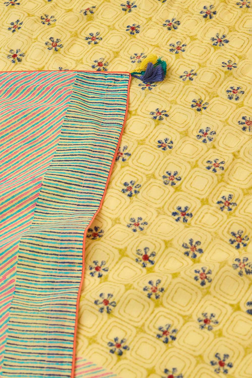 Light Yellow Pure Cotton Block Printed Bengal Saree image number null