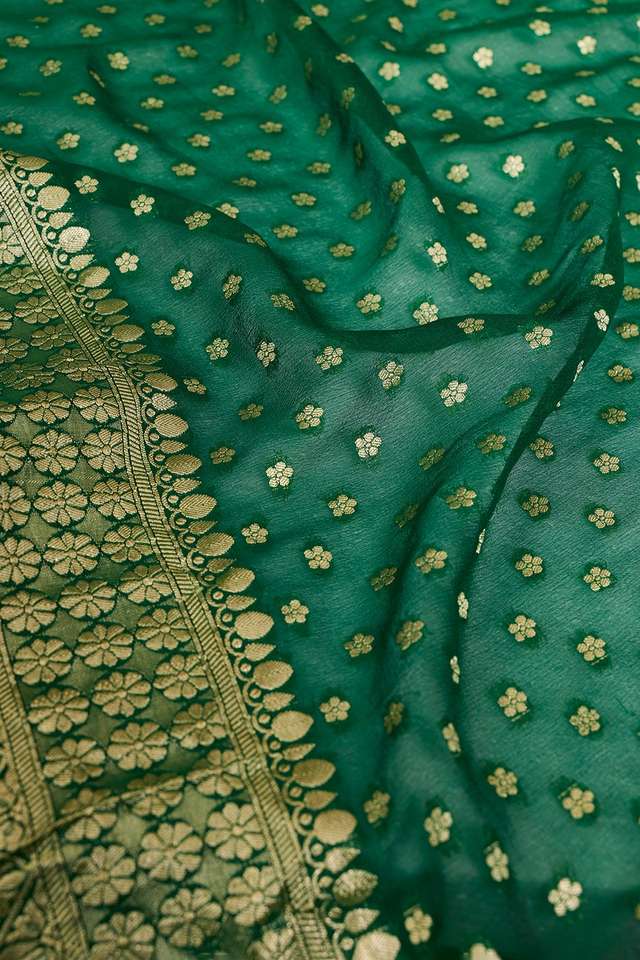 Dark Green Pure Silk Georgette Cutwork Banaras Saree thumbnail image number null
