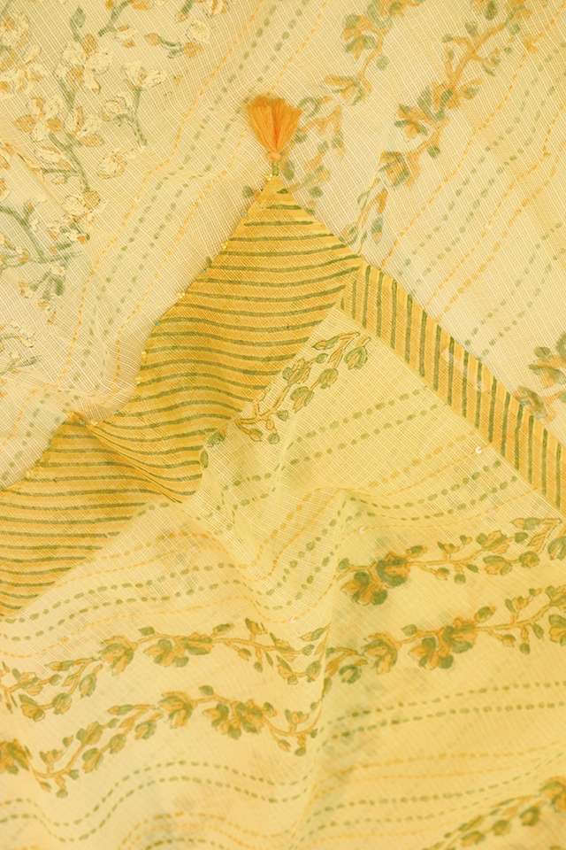 Yellow Bengal Block Printed Pure Cotton Kota Saree thumbnail image number null