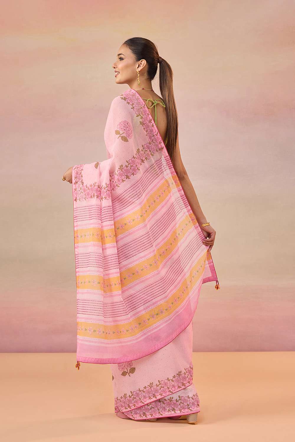 Light Pink Block Printed Bengal Pure Cotton Kota Saree image number null