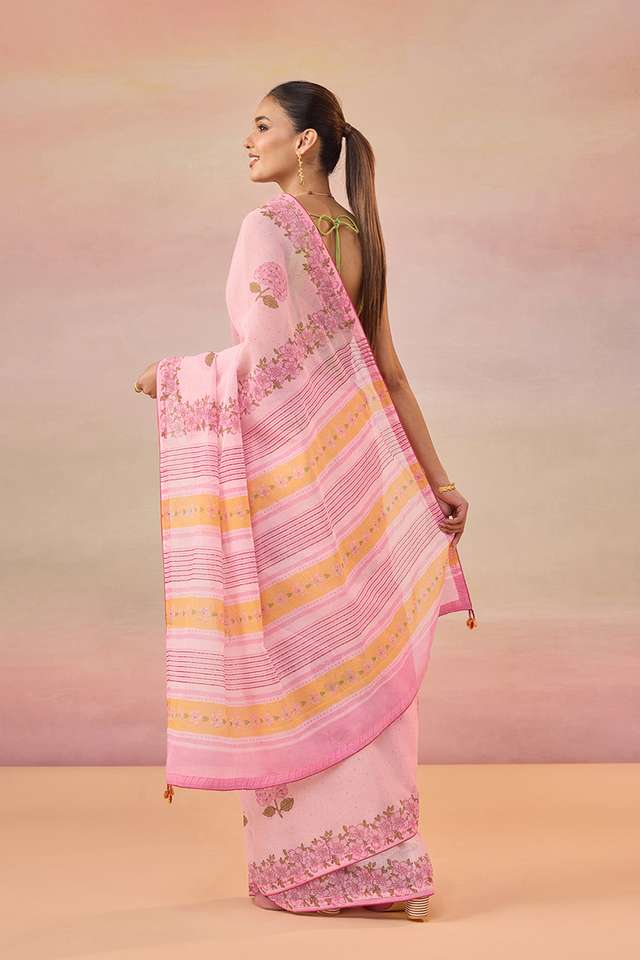 Light Pink Block Printed Bengal Pure Cotton Kota Saree thumbnail image number null
