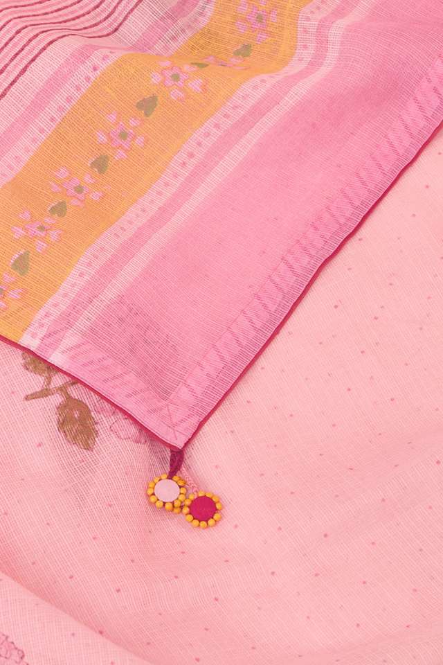 Light Pink Block Printed Bengal Pure Cotton Kota Saree thumbnail image number null