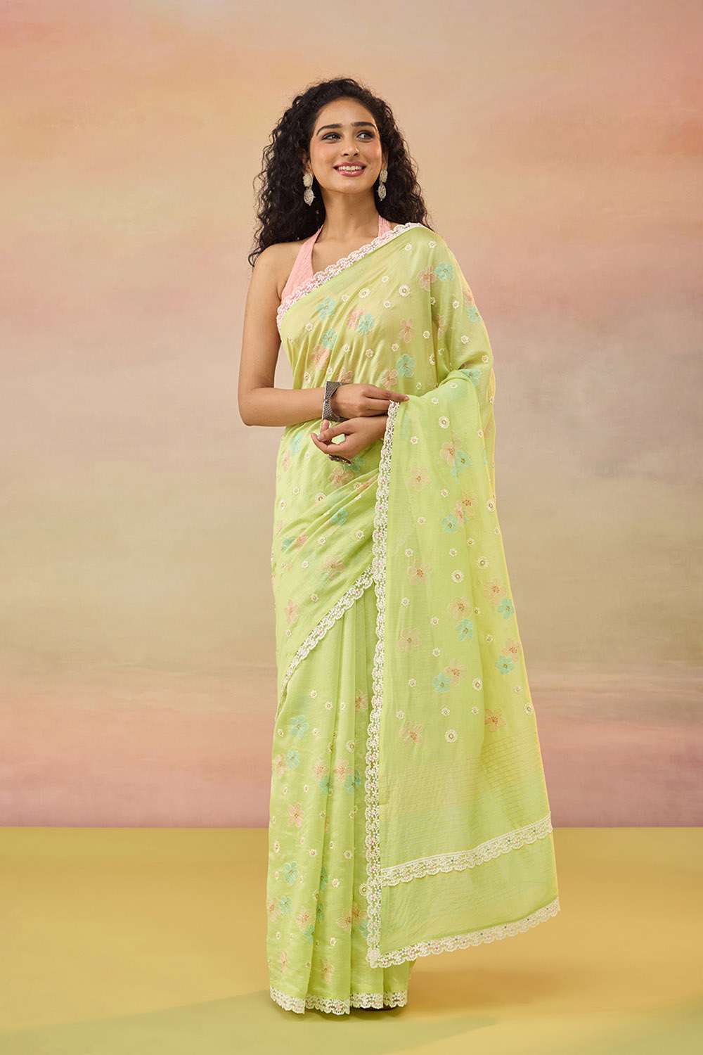 Light Green Bengal Pure Silk Cotton Embroidered Saree image number null