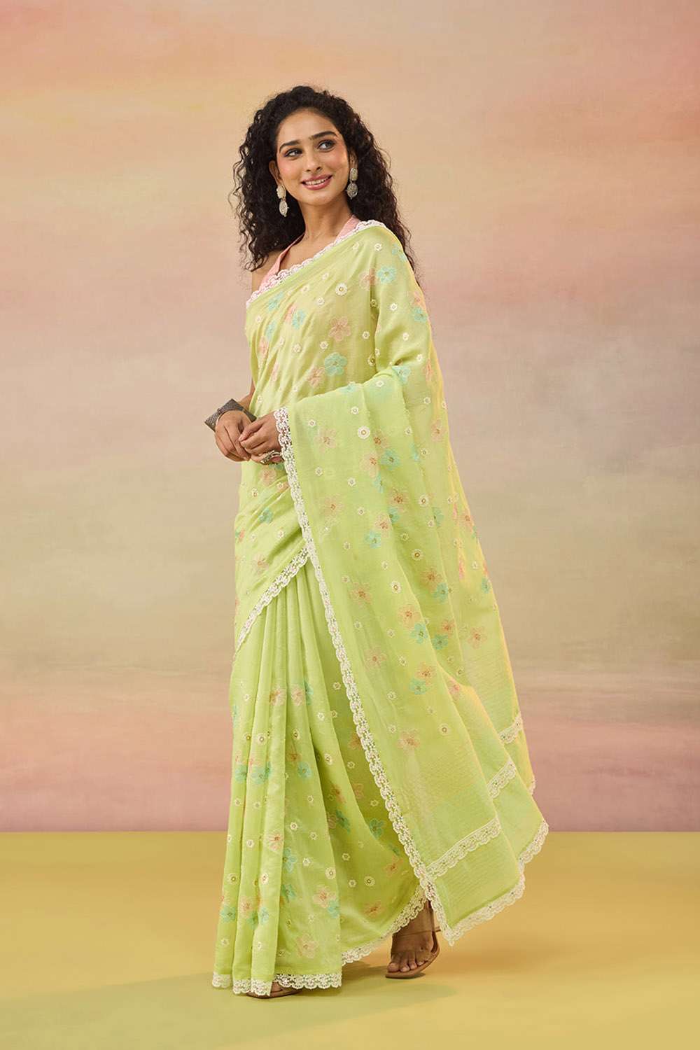 Light Green Bengal Pure Silk Cotton Embroidered Saree image number null