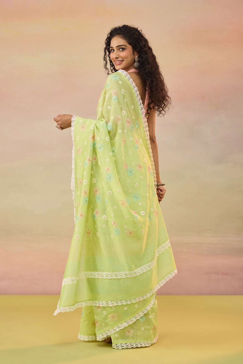 Light Green Bengal Pure Silk Cotton Embroidered Saree image number null