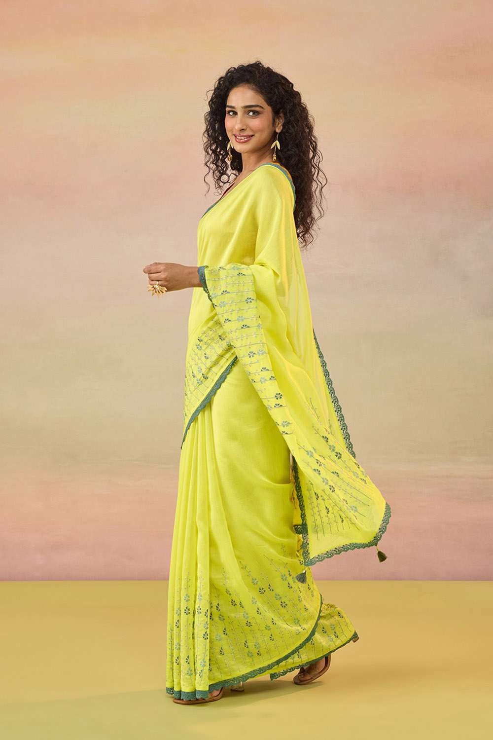 Light Yellow Bengal Pure Silk Cotton Embroidered Saree image number null