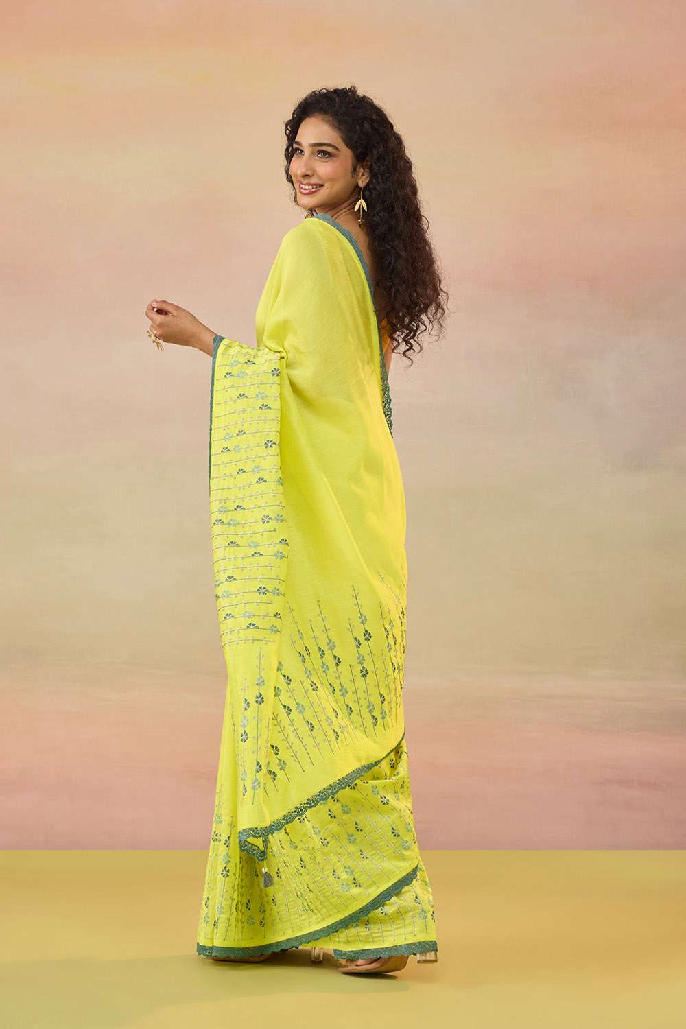 Light Yellow Bengal Pure Silk Cotton Embroidered Saree image number null
