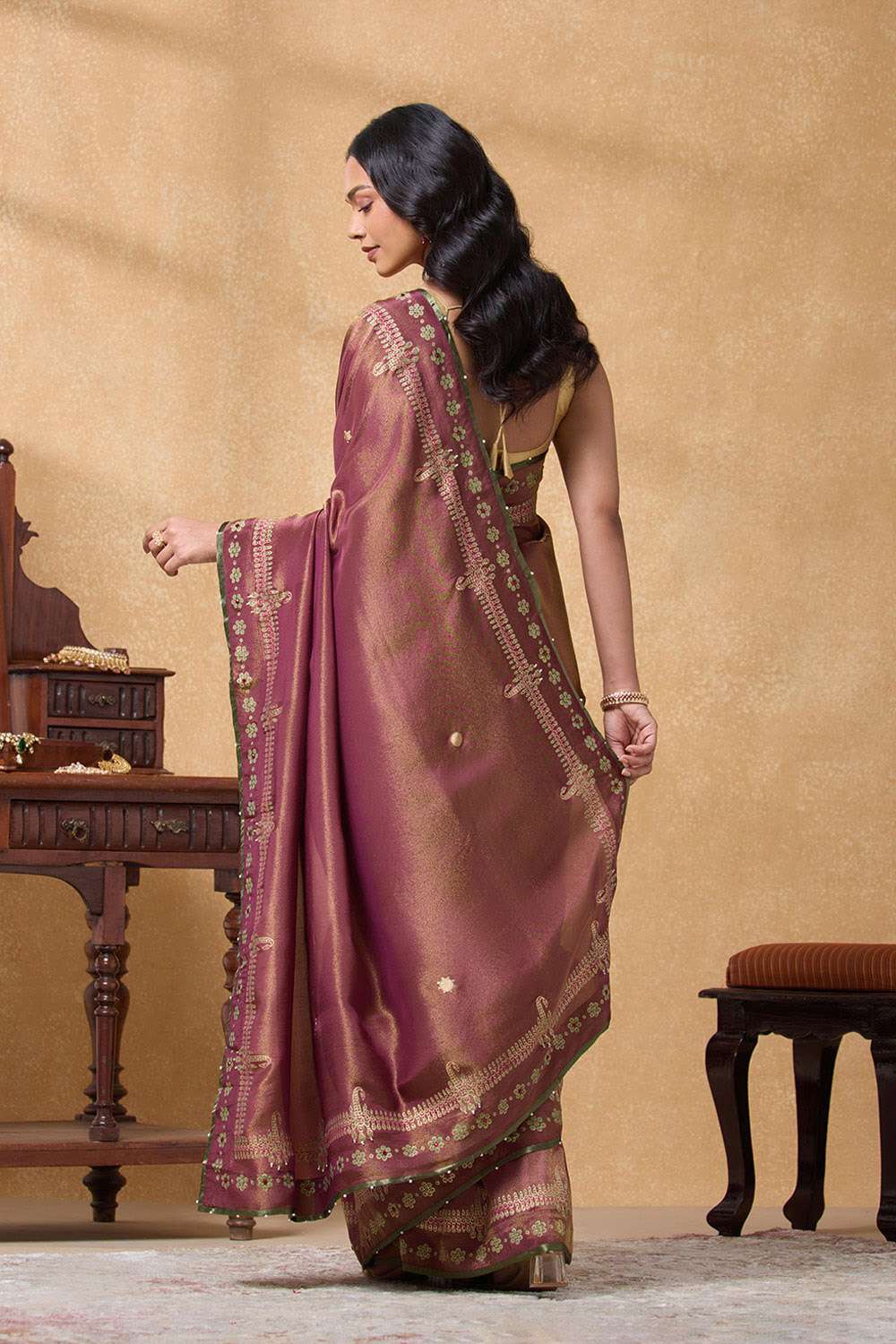 Purple Viscose Tissue Printed Embroidery Saree image number null