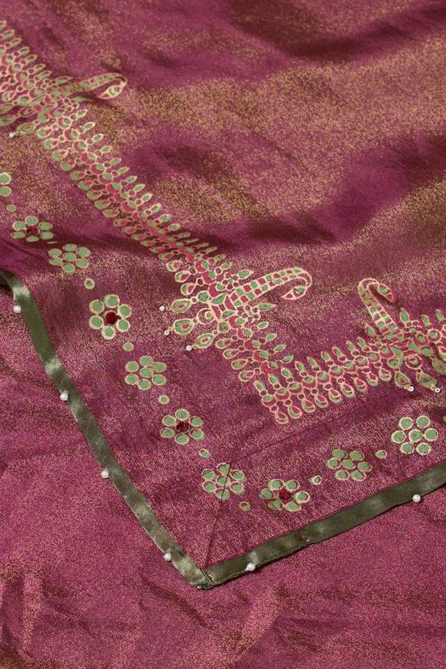 Purple Viscose Tissue Printed Embroidery Saree thumbnail image number null
