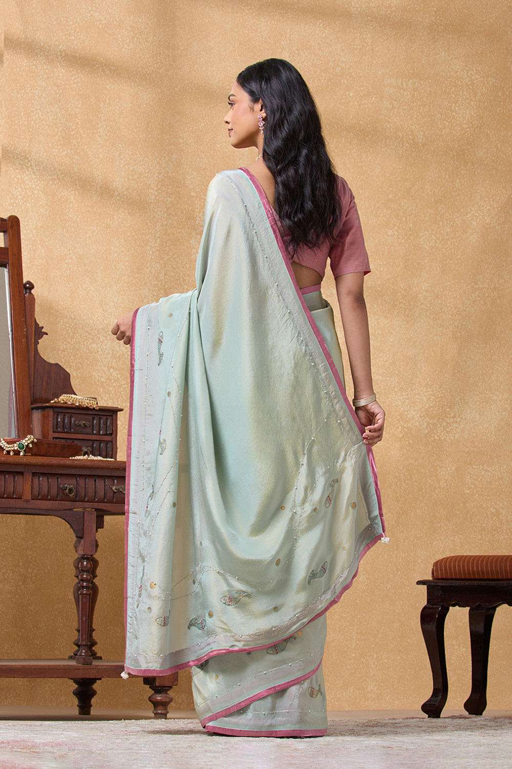 Light Blue Viscose Tissue Printed Embroidery Saree image number null