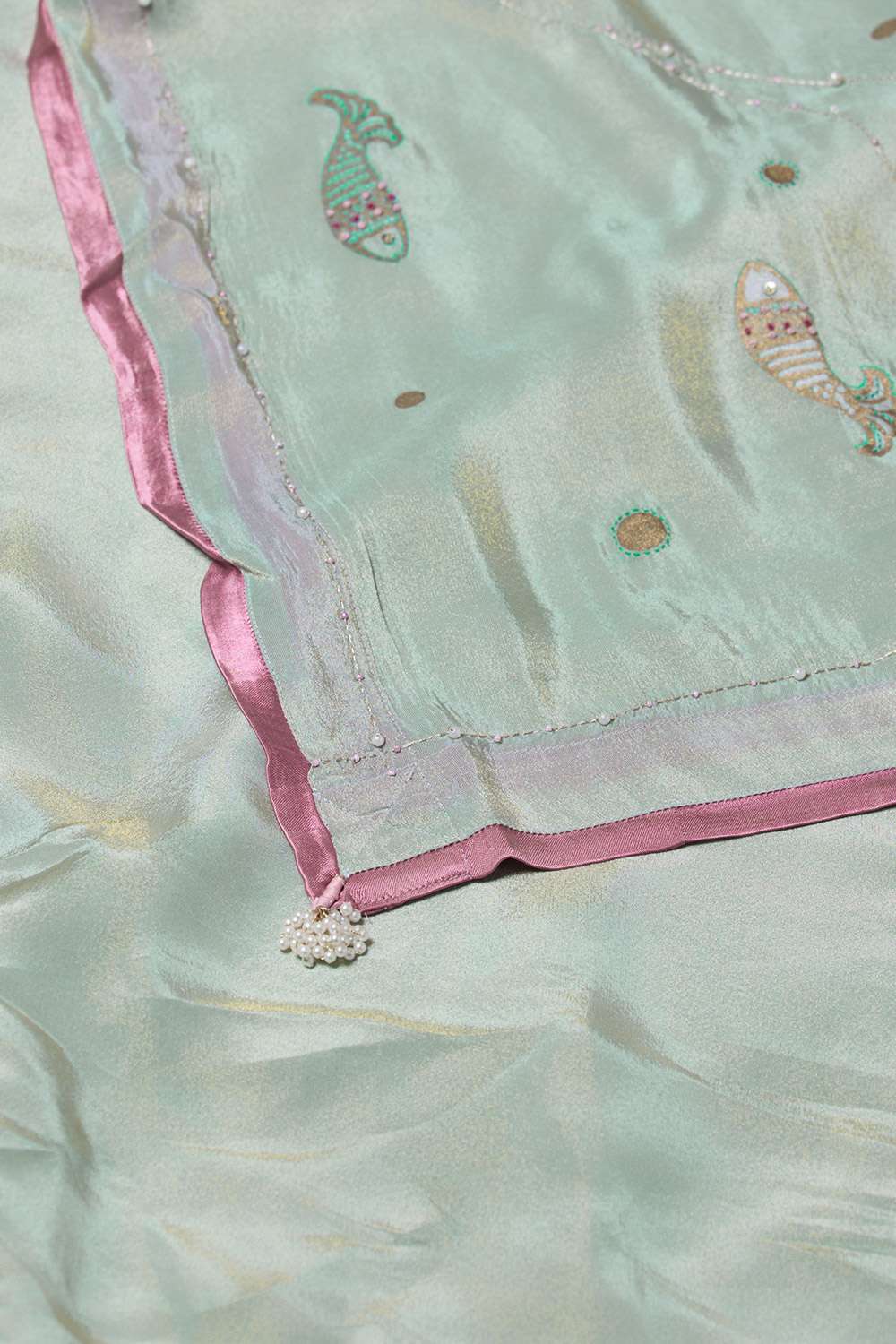 Light Blue Viscose Tissue Printed Embroidery Saree image number null
