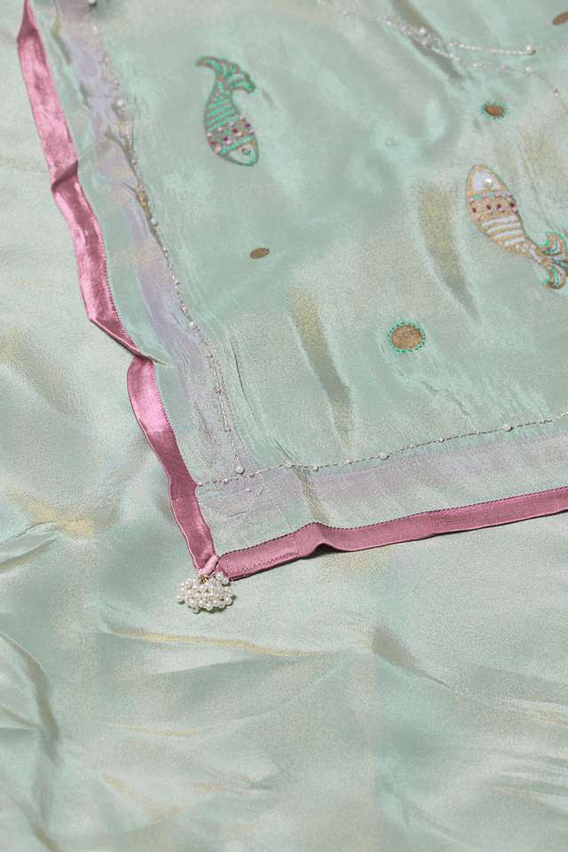 Light Blue Viscose Tissue Printed Embroidery Saree thumbnail image number null