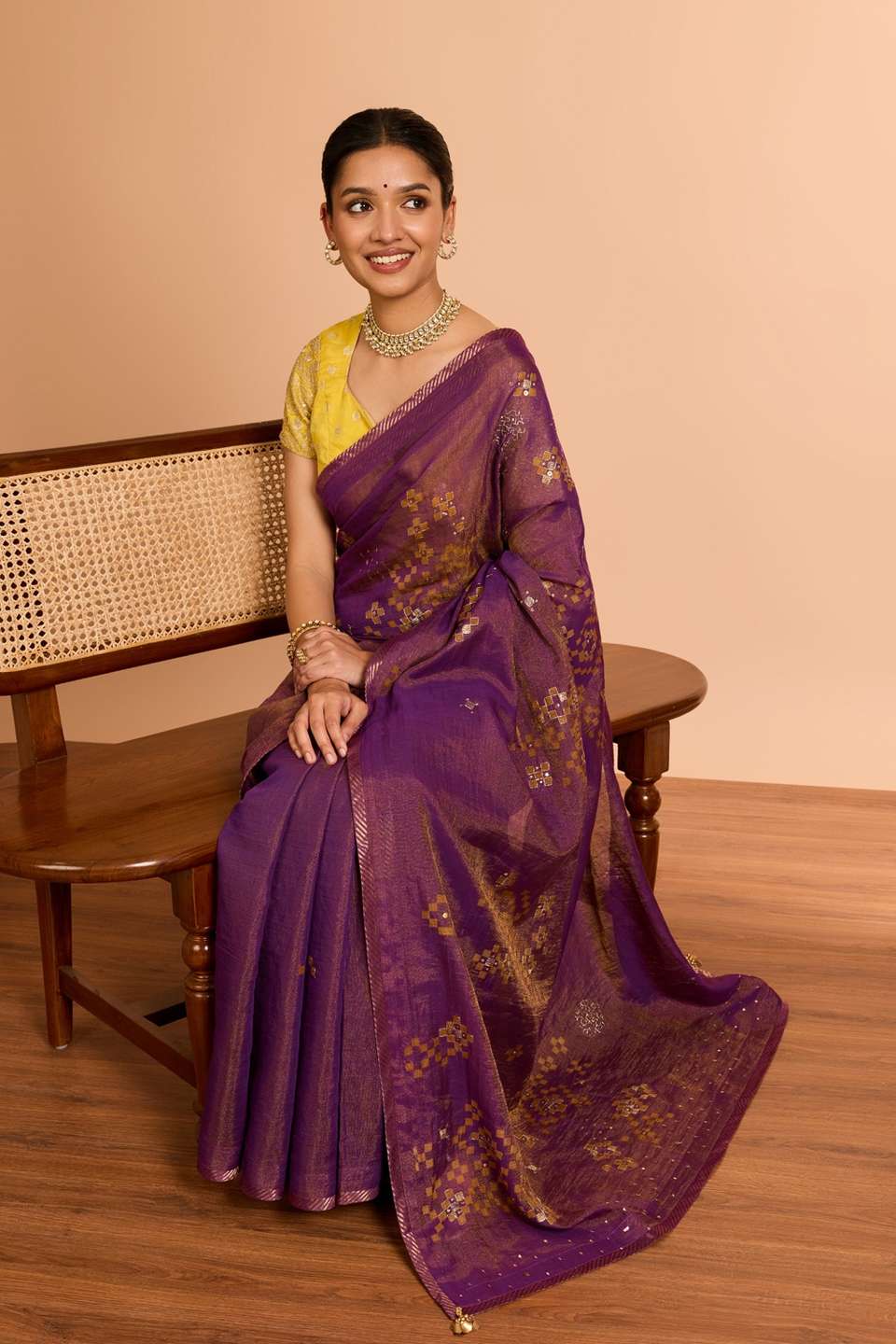 Purple  Pure Tissue Cotton Printed Embroidery Saree